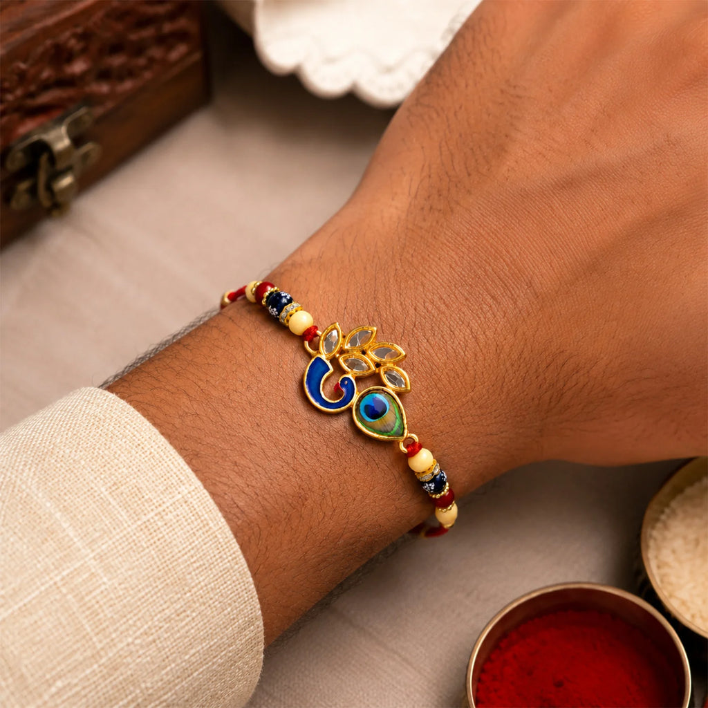 Mor Pankh Rakhi – Vibrant Traditional Enamel For Sibling Bond