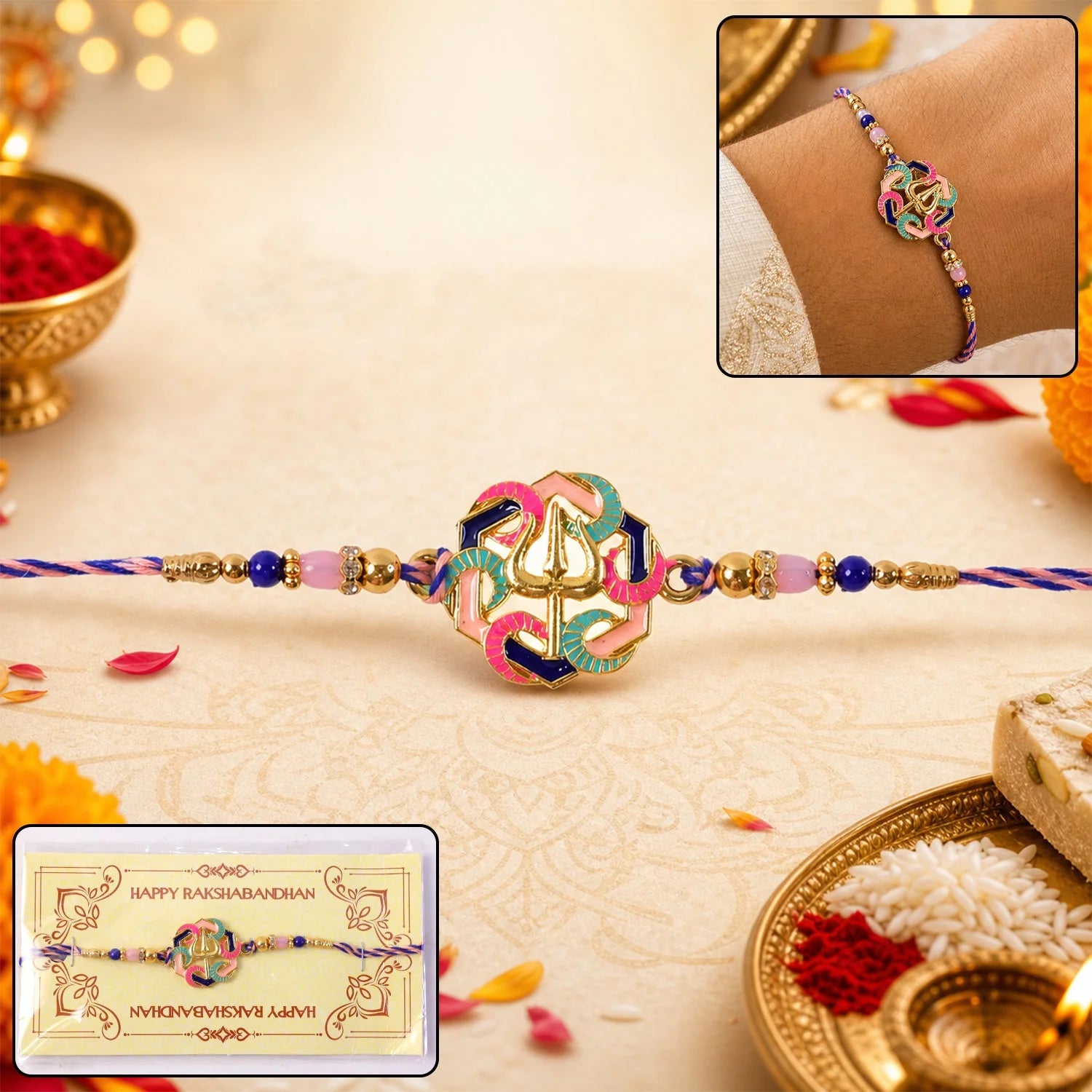 Rakshabandhan Colorful Trishul Beads Rakhi – Traditional & Stylish